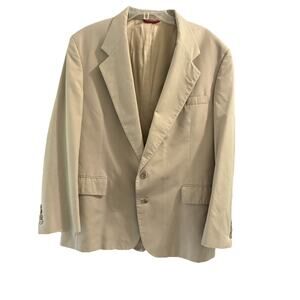 Vintage JoS A Bank Beige Made in USA Polycotton Blazer Suit Jacket Sz 44 Regular